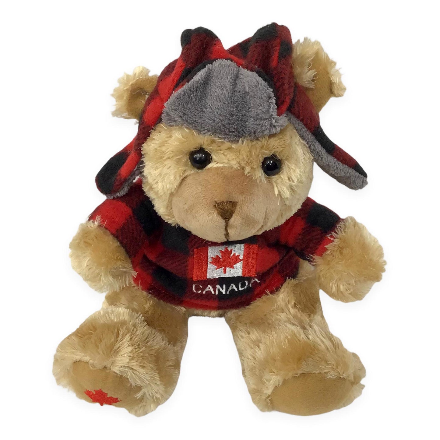 Canada Bear Stuffed Animal 10” with Buffalo Plaid Top and Hat