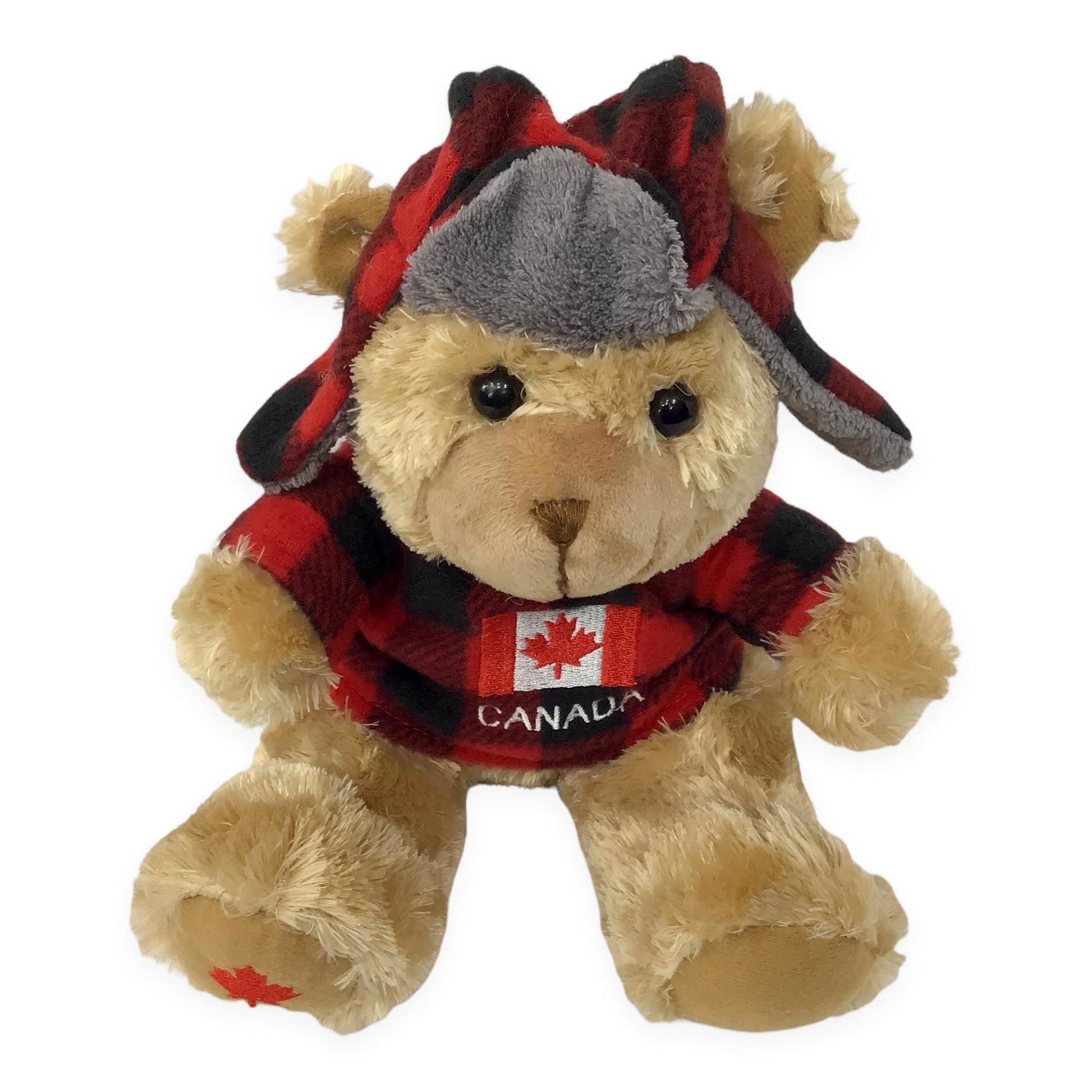 Canada Bear Stuffed Animal 10” with Buffalo Plaid Top and Hat