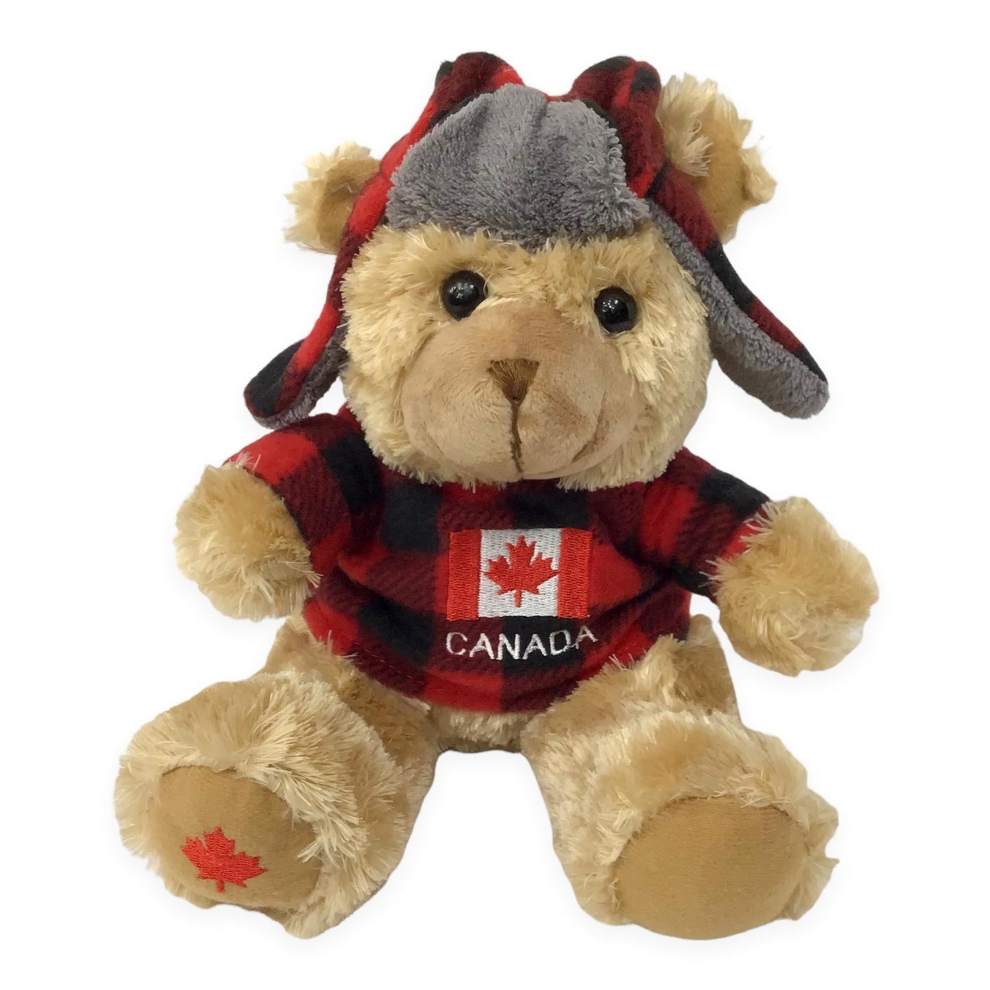 Canada Bear Stuffed Animal 10” with Buffalo Plaid Top and Hat