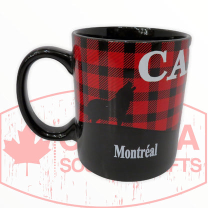 Canada Bear, Wolf Buffalo Plaid Moose Mug - Tasse à café en céramique rouge et noire - Thème de Montréal