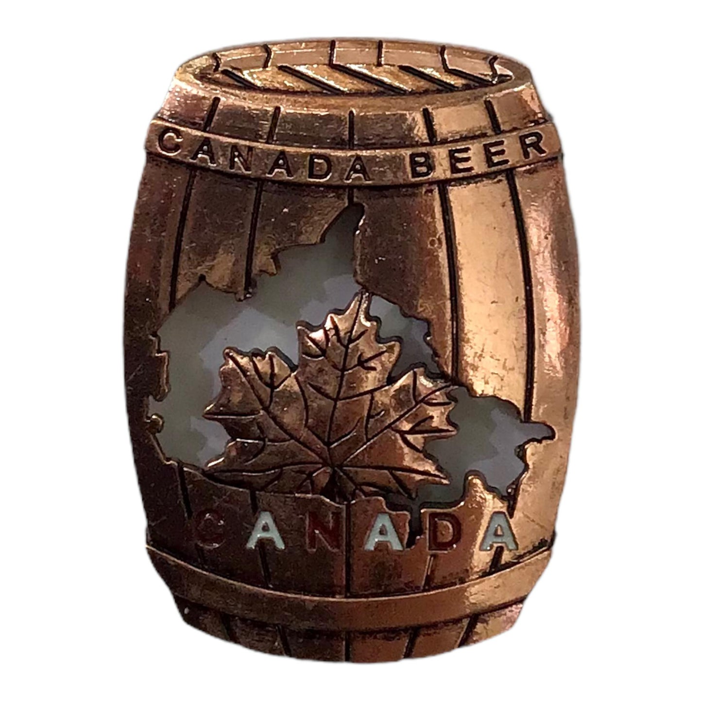 Canada Beer Barrel Shaped w/ Maple Leaf Cut Fridge Magnet Souvenir