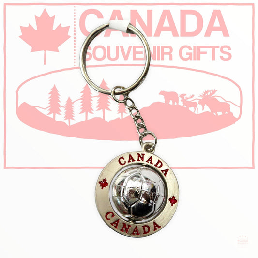 Canada Circle Shaped Keychain with spinning soccer ball Porte Cle