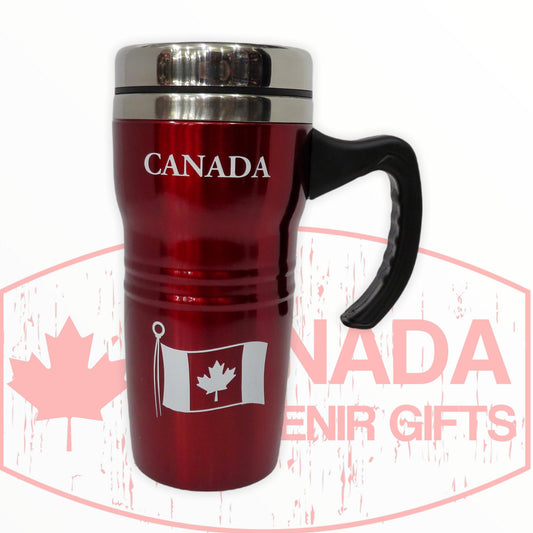 Canada Coffee Travel Mug, Insulated Travel Mug W/ Handle, Double Wall Stainless Steel Thermal Cup with Leakproof Lid