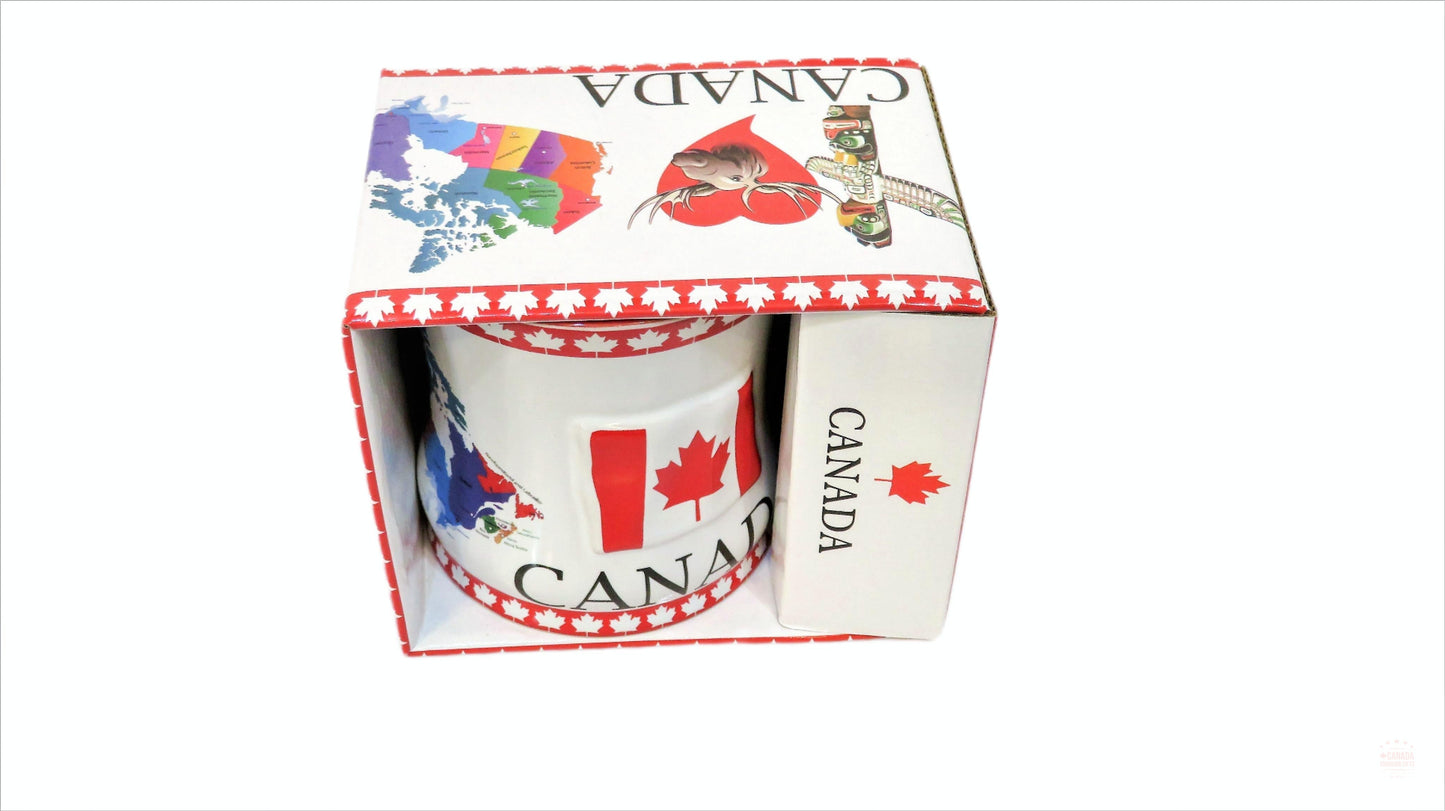 Canada Flag & I Love Heart Moose Ceramic Coffee Mug | Canadian Souvenir Mug | Hot Chocolate, Tea Coffee Cup for Home, Camping, Traveling