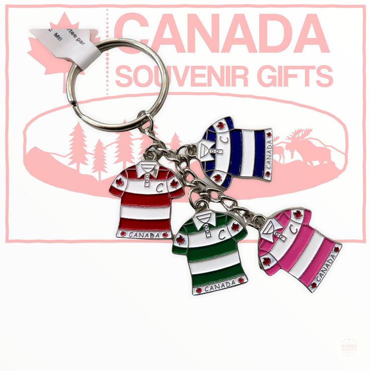 Canada Keychain - Assorted T-Shirts with Maple Leaf Key Holder - Metal Keyring