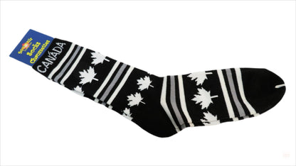 Canada Maple Leaves Unisex Men Women Fun Dress Casual Crew Funny Socks Canadian Souvenir Collection Black & White