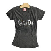 Canada Montréal Rhinestone & Print Mixed Women’s Charcoal T Shirt V Neck