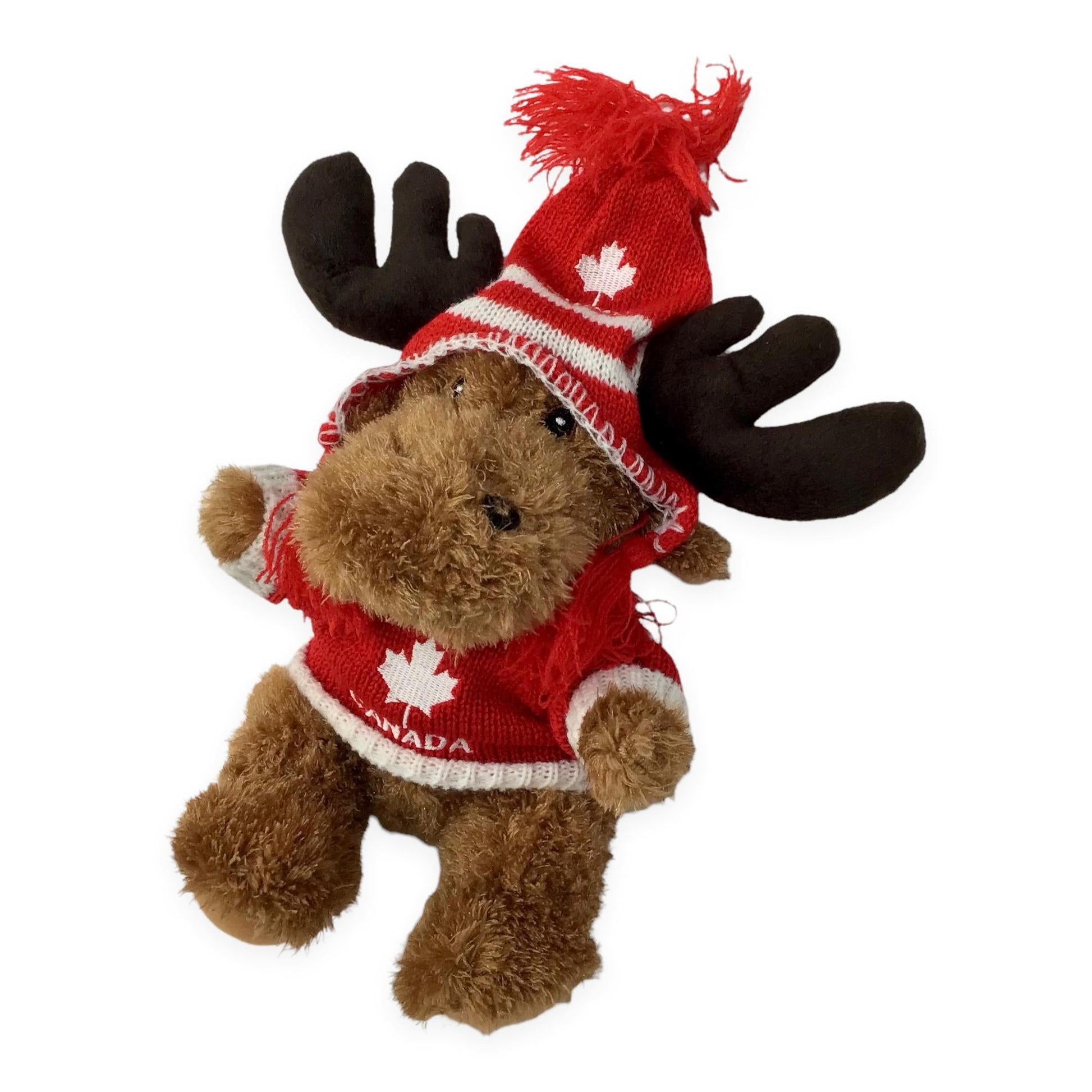 Canada Moose Plush Toy | Canada Moose with Maple Leaf Sweater and Hat 9”| Moose Stuffed Plush Toy | Soft Cuddly Stuffed Moose for Baby, Boys, and Girls (Red and White)