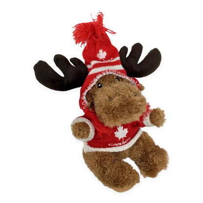 Canada Moose Plush Toy | Canada Moose with Maple Leaf Sweater and Hat 9”| Moose Stuffed Plush Toy | Soft Cuddly Stuffed Moose for Baby, Boys, and Girls (Red and White)