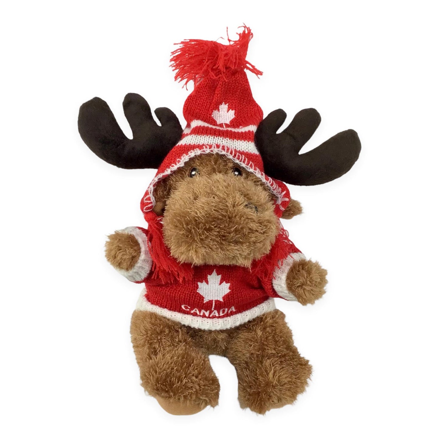 Canada Moose Plush Toy | Canada Moose with Maple Leaf Sweater and Hat 9”| Moose Stuffed Plush Toy | Soft Cuddly Stuffed Moose for Baby, Boys, and Girls (Red and White)