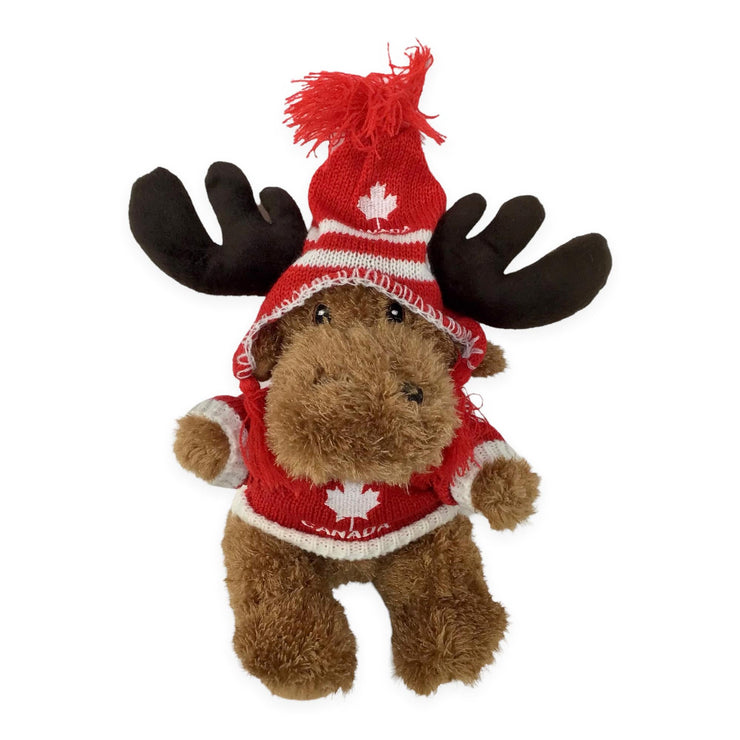 Canada Moose Plush Toy | Canada Moose with Maple Leaf Sweater and Hat 9”| Moose Stuffed Plush Toy | Soft Cuddly Stuffed Moose for Baby, Boys, and Girls (Red and White)