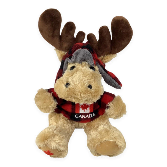 Canada Moose Stuffed Animal 10” with Buffalo Plaid Top and Hat 