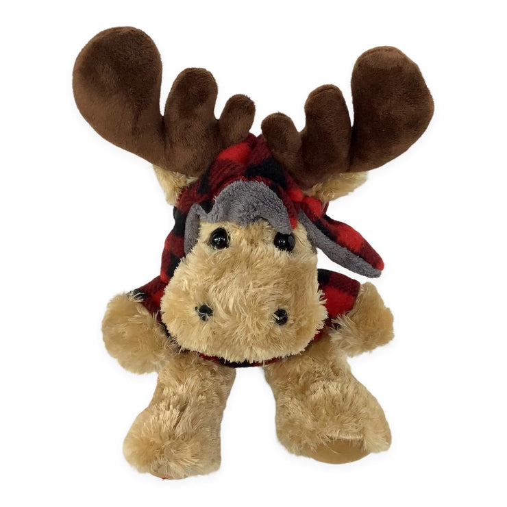 Canada Moose Stuffed Animal 10” with Buffalo Plaid Top and Hat | Canadian Flag and Name Drop Embroidery | Happy Moose Stuffed Plush Toy | Soft Cuddly Stuffed Moose for Baby, Boys and Girls