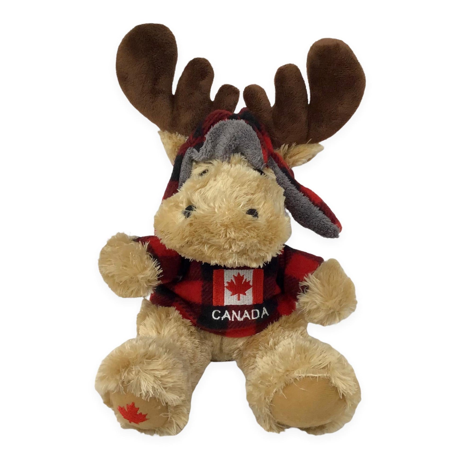 Canada Moose Stuffed Animal 10” with Buffalo Plaid Top and Hat 