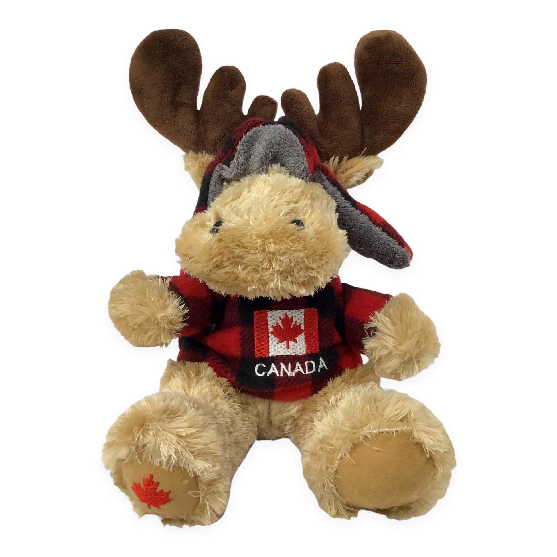 Canada Moose Stuffed Animal 10” with Buffalo Plaid Top and Hat 