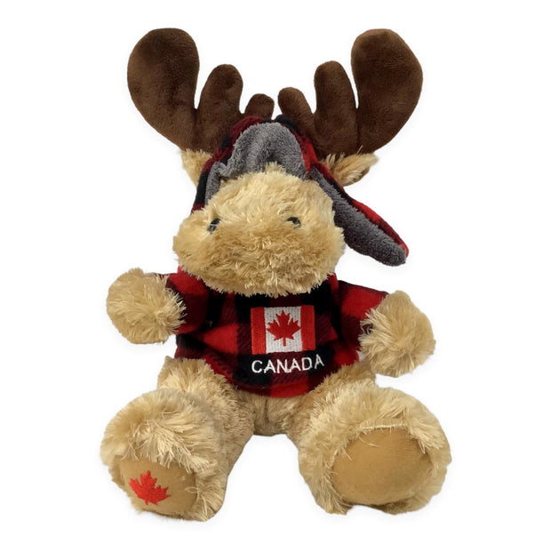 Canada Moose Stuffed Animal 10” with Buffalo Plaid Top and Hat 