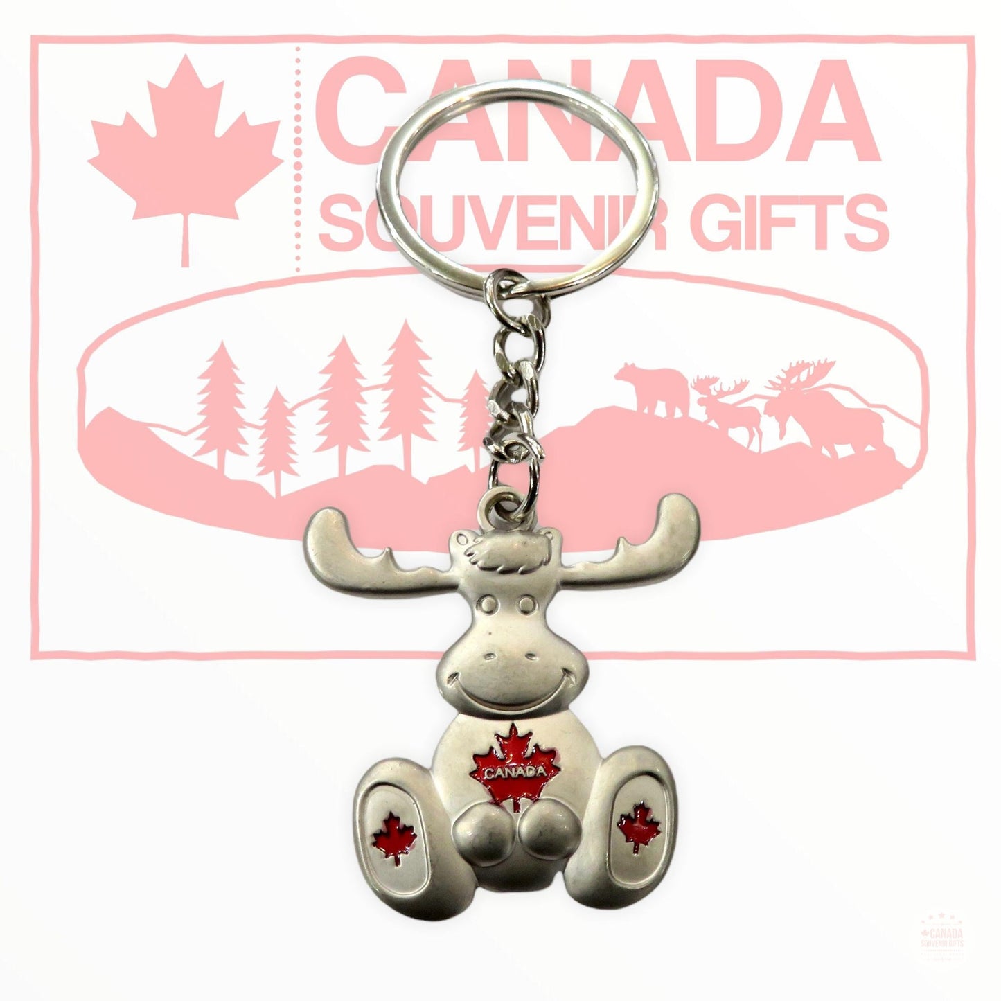 Canada Moose en fuite Porte-clés | Porte-clés assis d’orignal du Canada