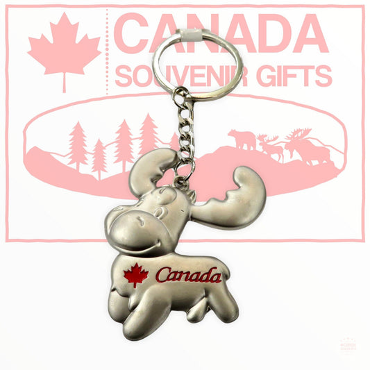 Canada Moose en fuite Porte-clés | Porte-clés assis d’orignal du Canada