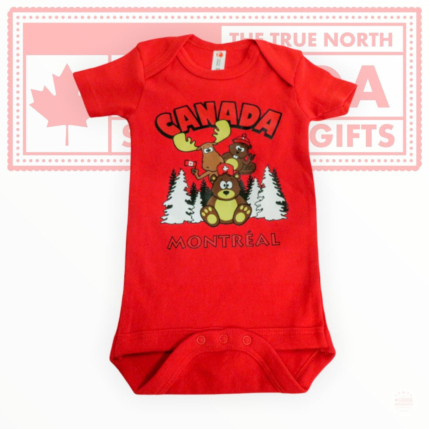 Canada Party Beaver Moose & Bear Onesie, Friends Party Red Onesie for toddlers 3-months to 18-months