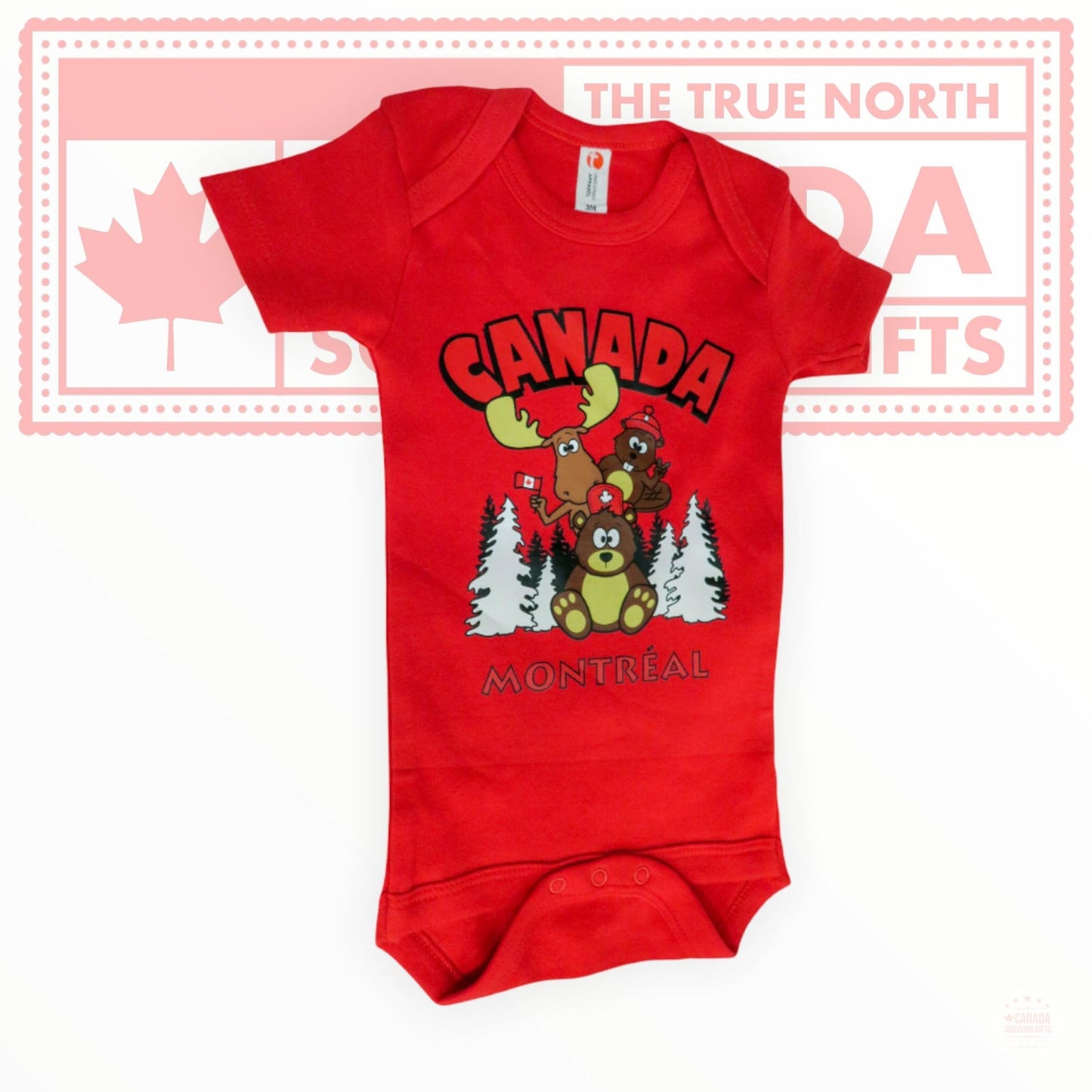 Canada Party Beaver Moose & Bear Onesie, Friends Party Red Onesie for toddlers 3-months to 18-months