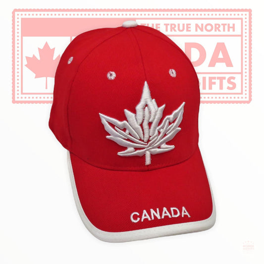 Canada Red Baseball Cap - White Embroidery Maple Leaf Hat - Canadian Gift