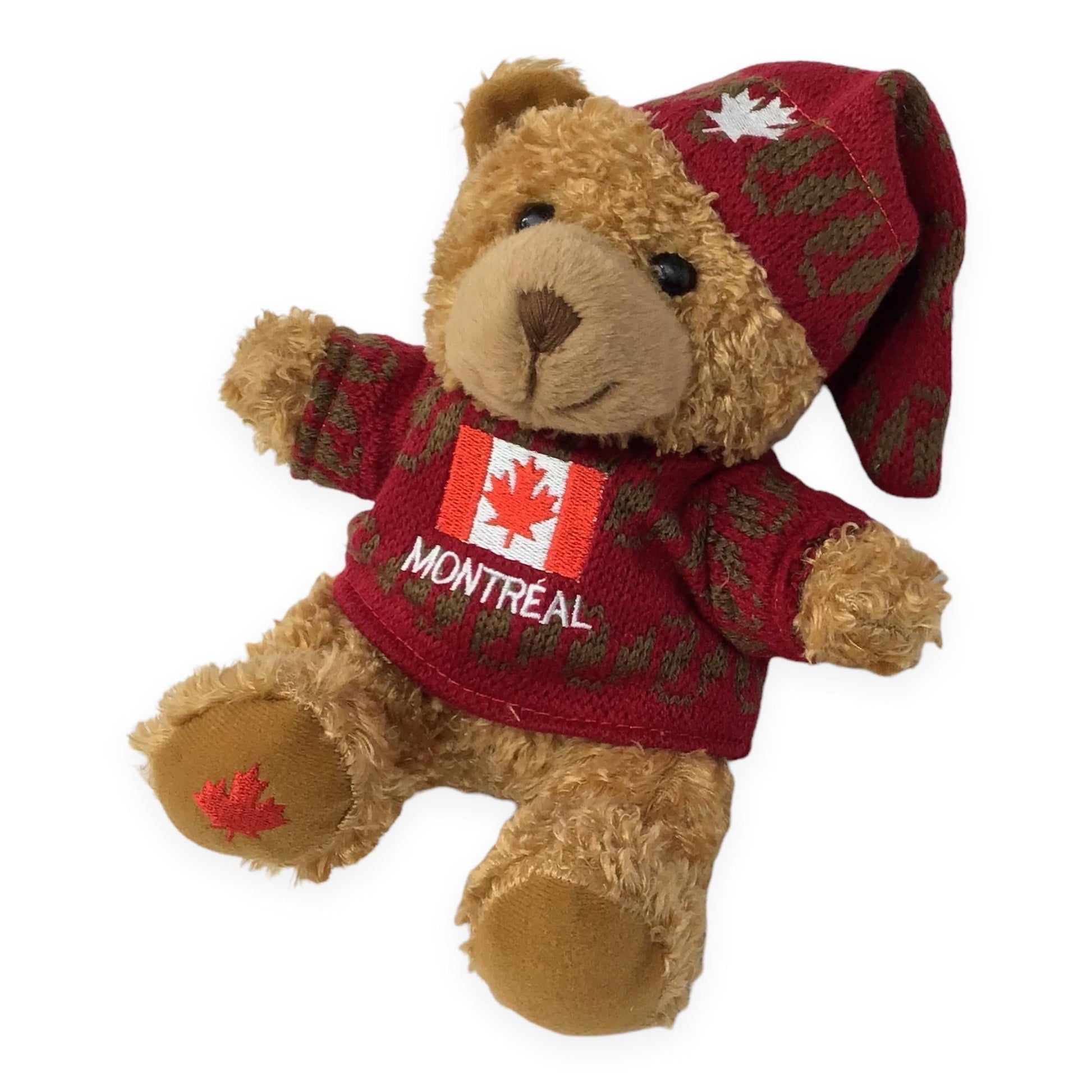 Canada Teddy Bear Plush Toy | Teddy Bear with Red Maple Leaf Sweater and Cap | Soft Stuffed Animal Baby Toy | Realistic Stuffed Small Teddy Bear Animal Toy | Mini Plush Animal Toy for Kids