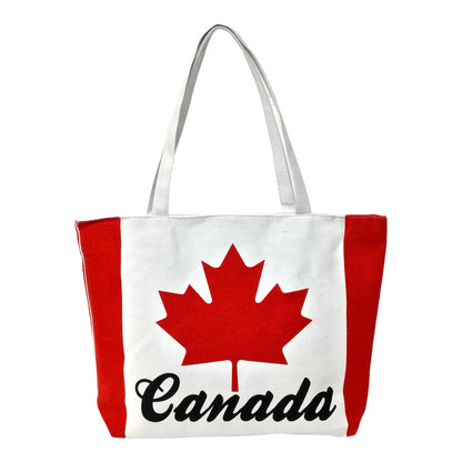 Canada Tote Bag - Red and White Canada Travel Bag - Red Maple Leaf Canvas Beach Shopping Bag -Canadian Souvenir