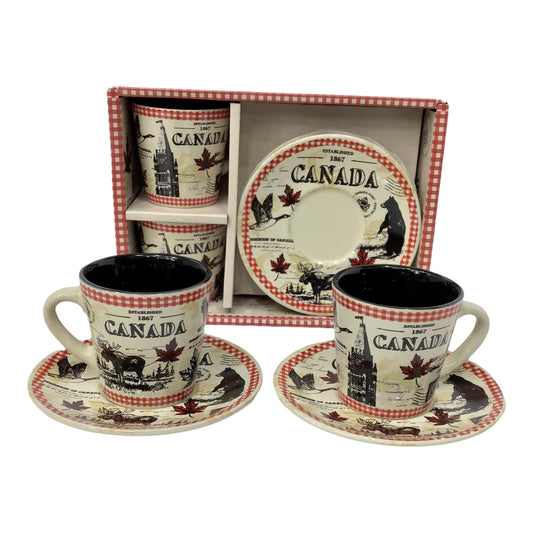 Canada Vintage Coffee Cup & Saucer Gift Set with Beautiful Animal Print | Canada Souvenir Espresso Cups & Tea Mugs | Canada Tea Set Gift Box