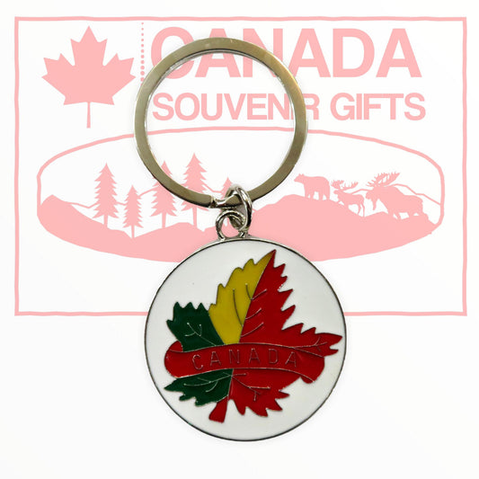 Canada Vintage Maple Leaves Keychain Yellow/Green/Red Leaf Pattern