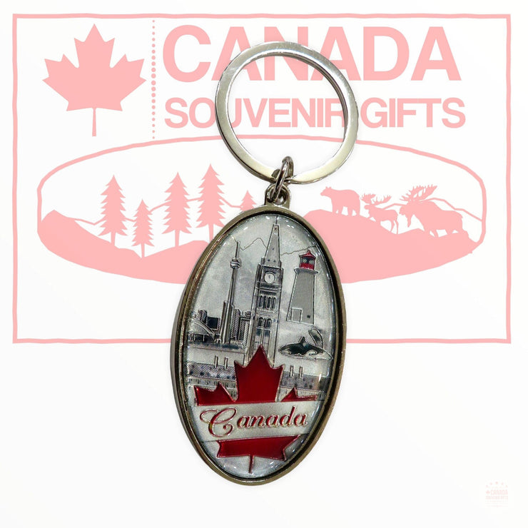 Canada Vintage Oval Keychain - Metal Key Holder