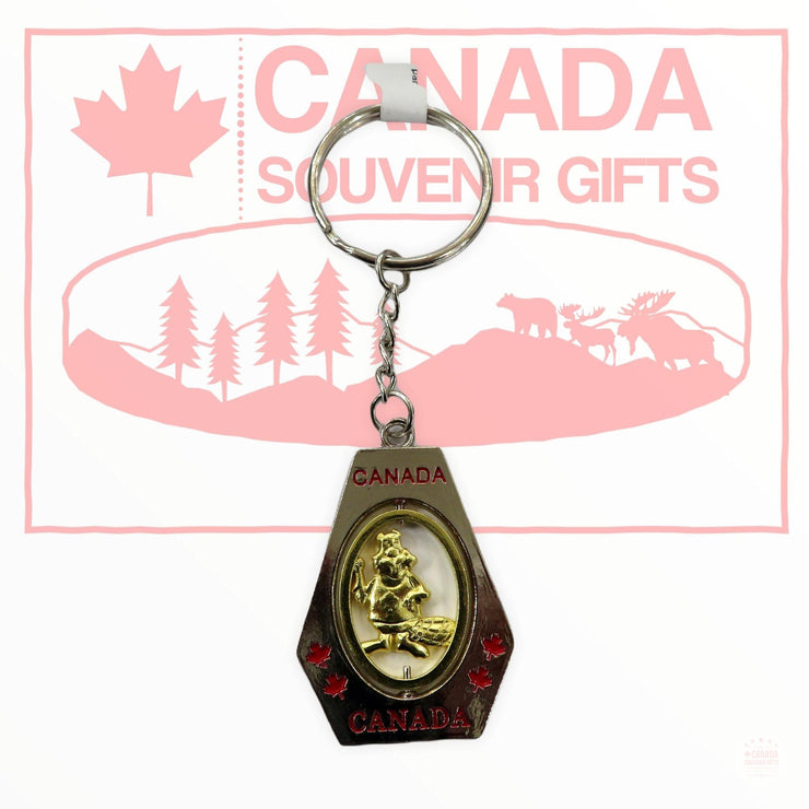 Canadian Beaver Keychain | Spinning Beaver Key Holder Metal Keyring