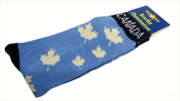 Canadian Casual Maple Leaves Unisex Adult Socks Souvenir Collection Light Blue & White