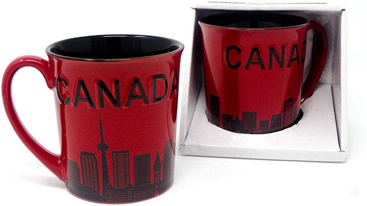 Canadian Landmarks Skyline Ceramic Espresso Mug Travel Canada (15 Ounces) - Red