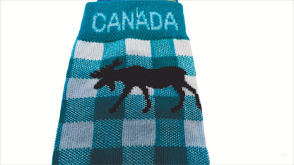 Canadian Moose Socks with White & Teal Green Checkerboard Unisex Adult Casual Socks Souvenir Collection