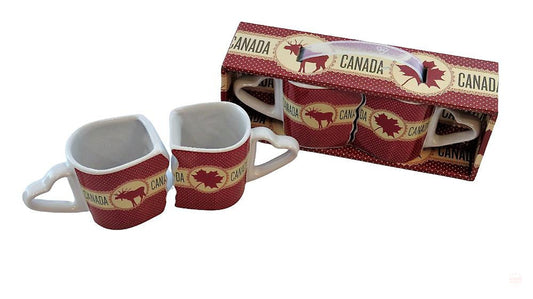 Canadian Moose and Maple Leaf 2-in-1 Ceramic Coffee Mug Travel Canada Gift Set (2 Mugs, 11 Ounces)