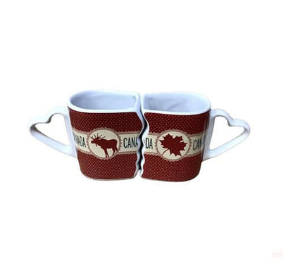 Canadian Moose and Maple Leaf 2-in-1 Ceramic Espresso Coffee Mug Travel Canada Gift Set (2 Cups Espresso)