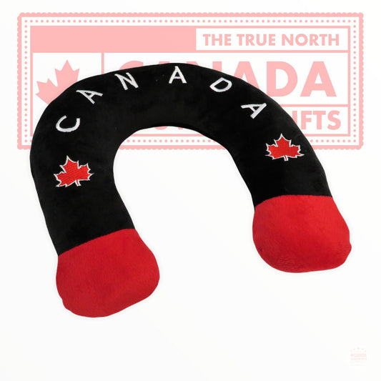 Canadian Vintage Soft Plush Travel Neck Pillow - Canada Themed Design Black & Red