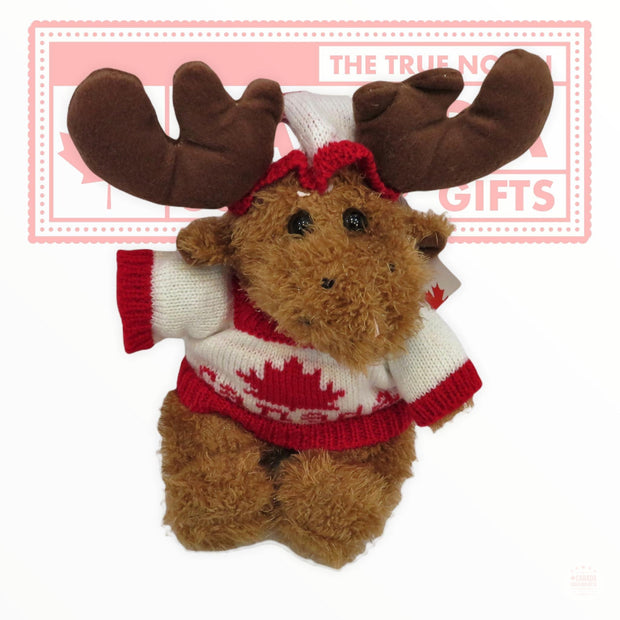 Canadian moose stuffed animal wearing sweater