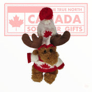 Canadian moose stuffed animal wearing sweater