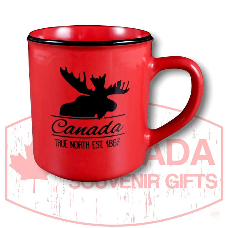Coffee Cup - Canada Moose Red Tea Cup - The True North EST. 1867 Ceramic Souvenir Mug