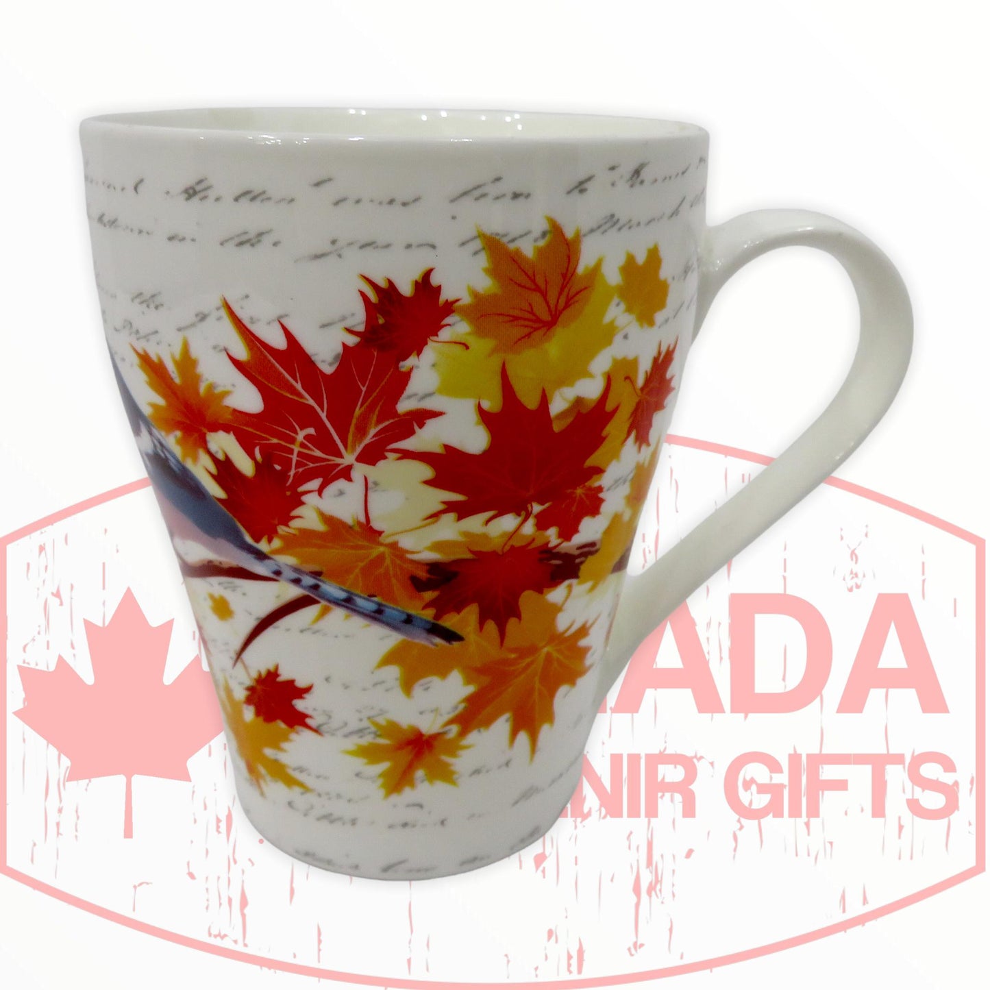 Tasse à café – Magnifique oiseau geai bleu du Nord du Canada perché sur la tasse à thé de l'arbre à feuilles d'érable avec boîte assortie