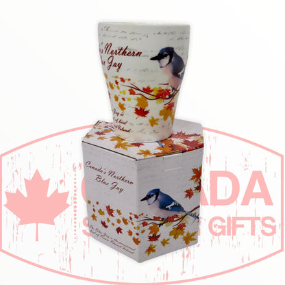 Coffee Mug - Beautiful Canada's Northern Blue Jay Bird Perched on the Maple Leaf Tree Tea Cup W/ Matching Box