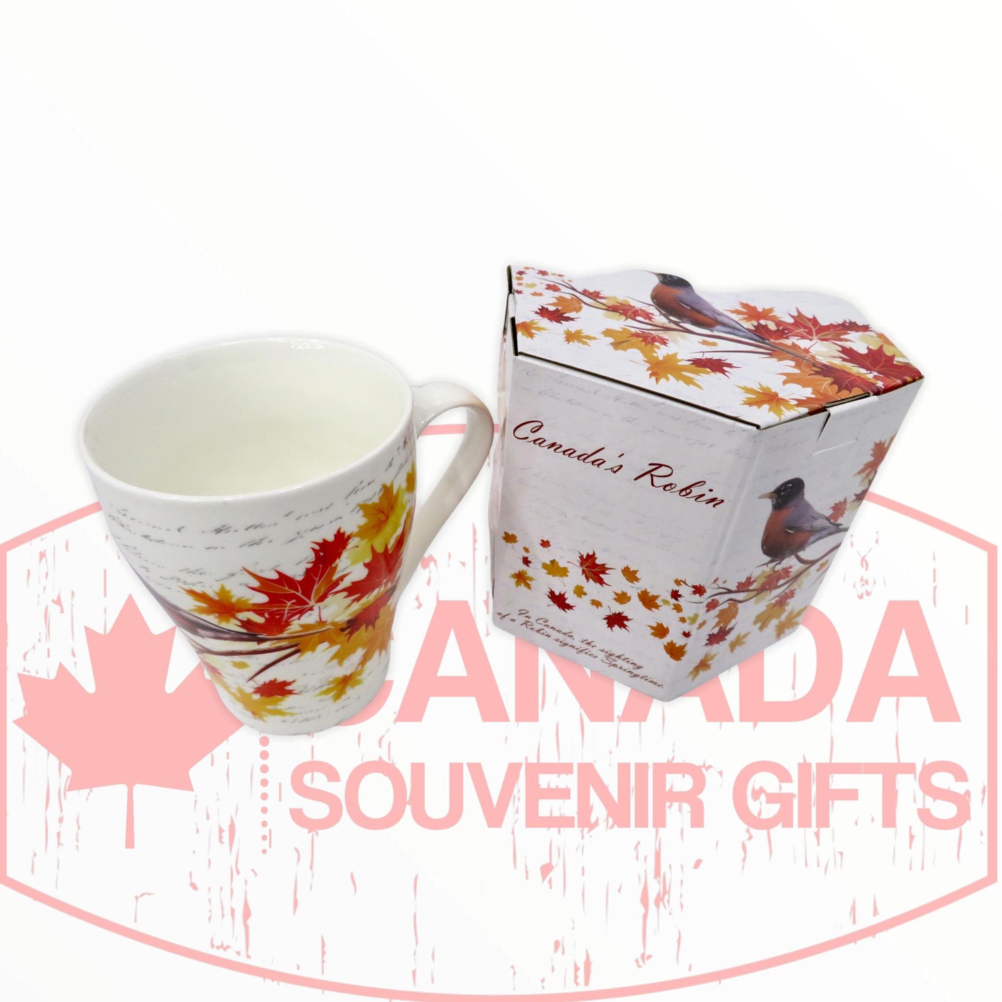 Coffee Mug - Beautiful Canada's Robin Bird Perched on the Maple Leaf Tree Tea Cup