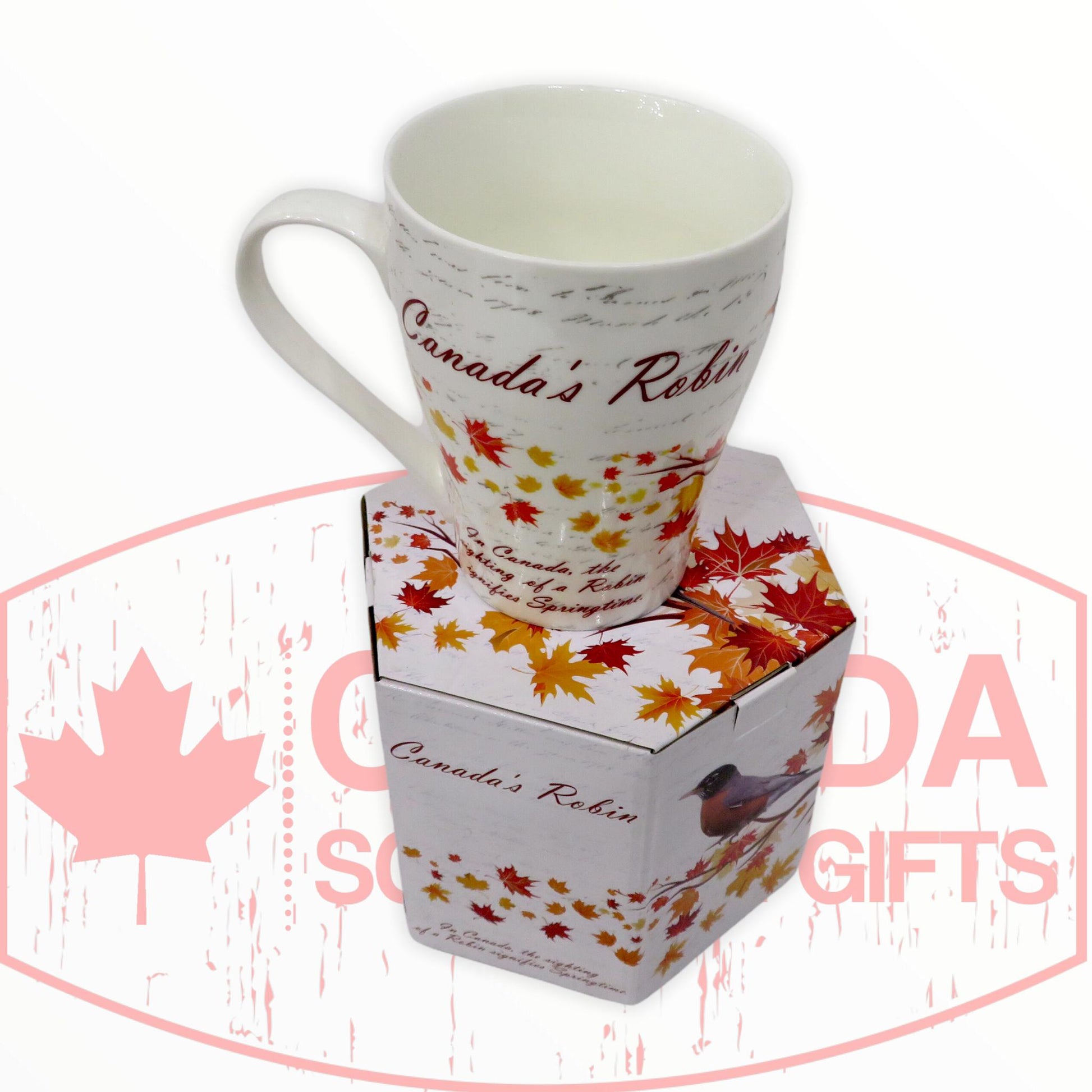 Coffee Mug - Beautiful Canada's Robin Bird Perched on the Maple Leaf Tree Tea Cup