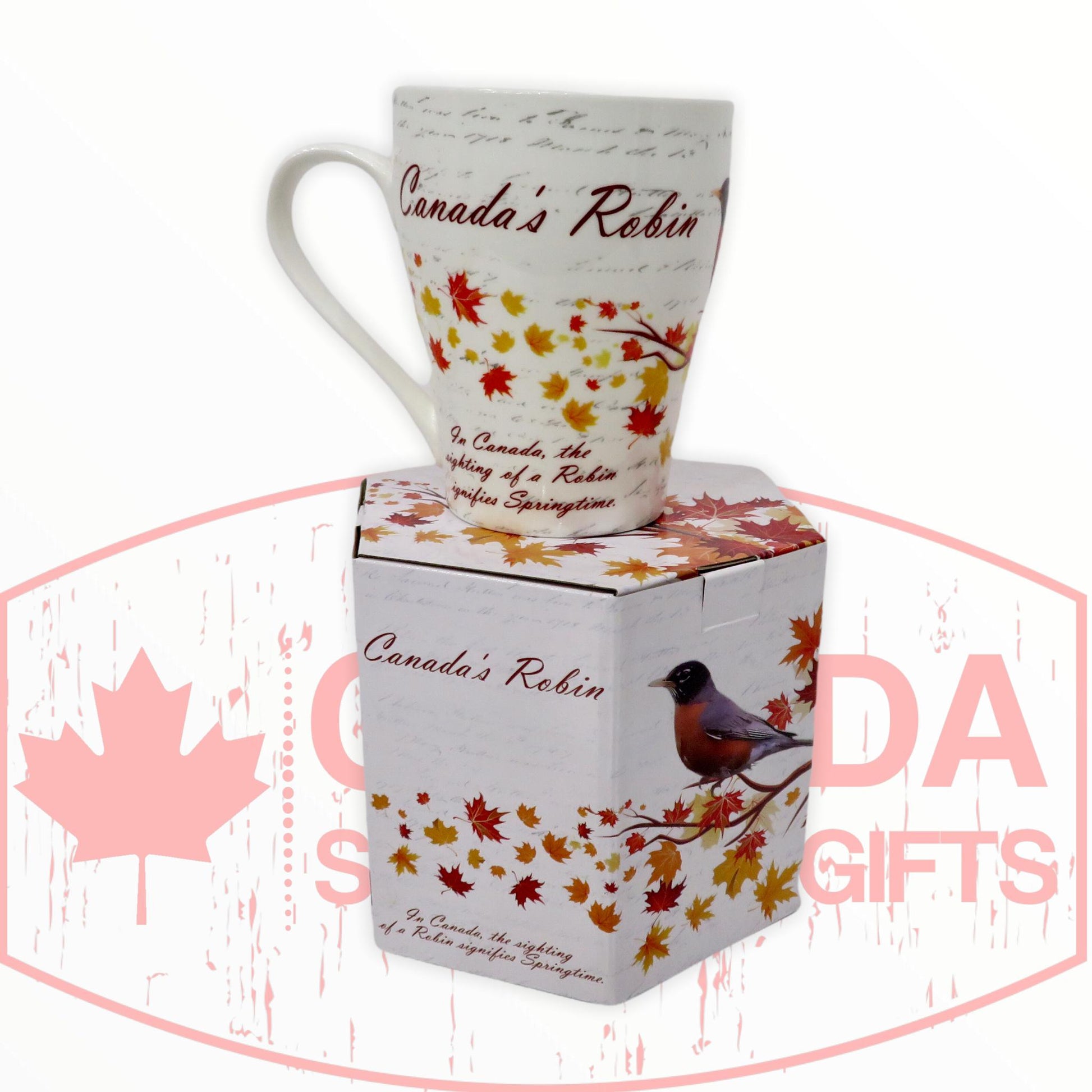 Coffee Mug - Beautiful Canada's Robin Bird Perched on the Maple Leaf Tree Tea Cup