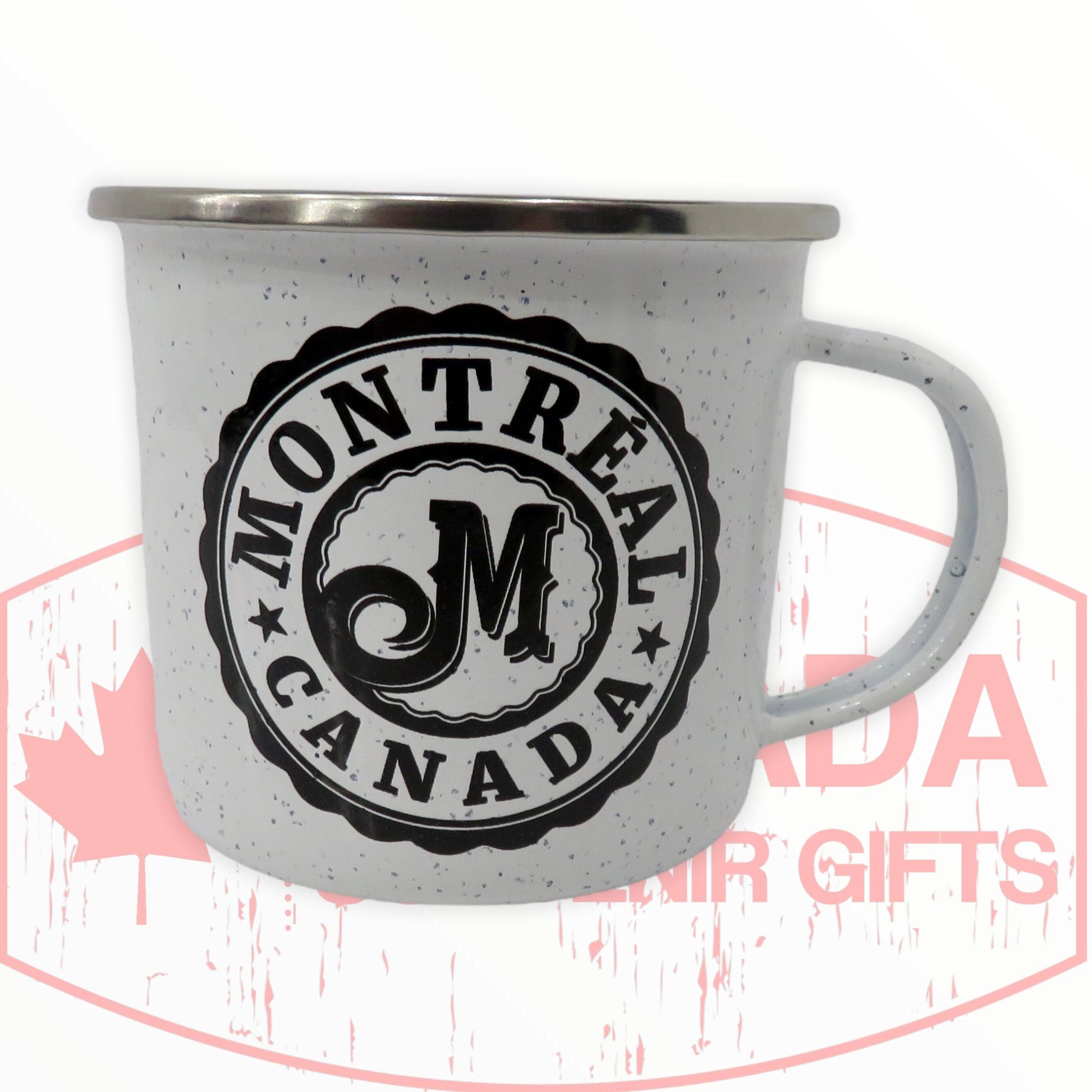 Coffee Mug – Canada Retro Blue or White Tin  “Montreal Canada Circle Themed” Tea Cup