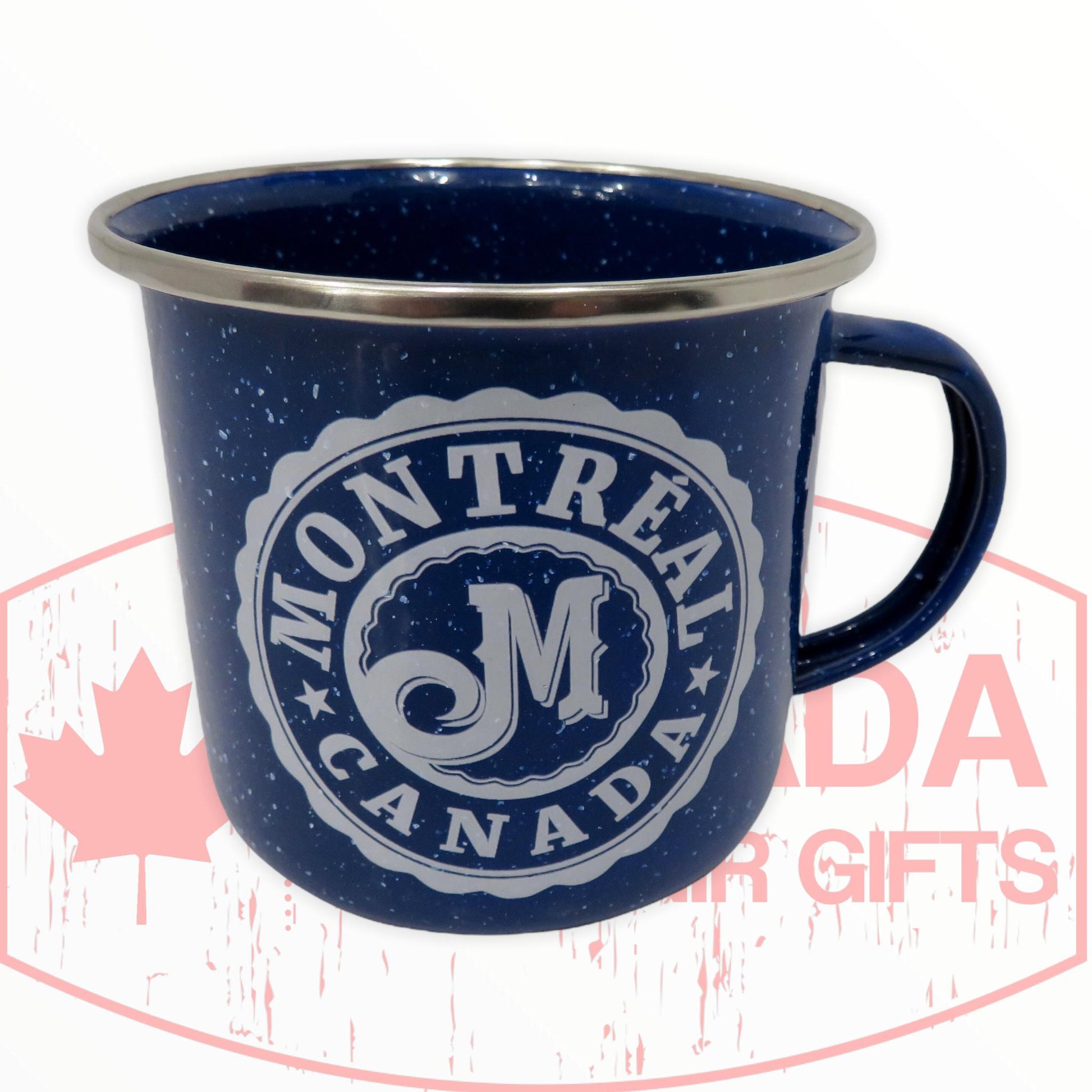 Coffee Mug – Canada Retro Blue or White Tin  “Montreal Canada Circle Themed” Tea Cup