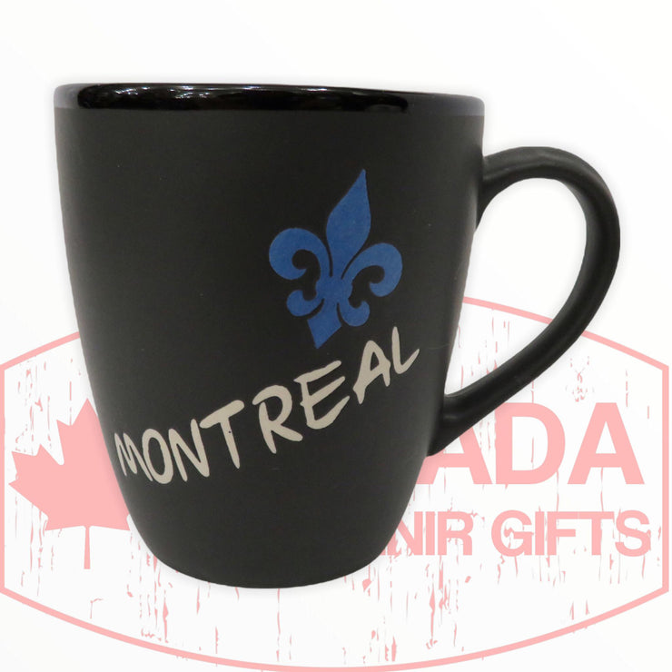 Coffee Mug Montreal W/ Fleur de Lys - 13oz Black Coffee Cup