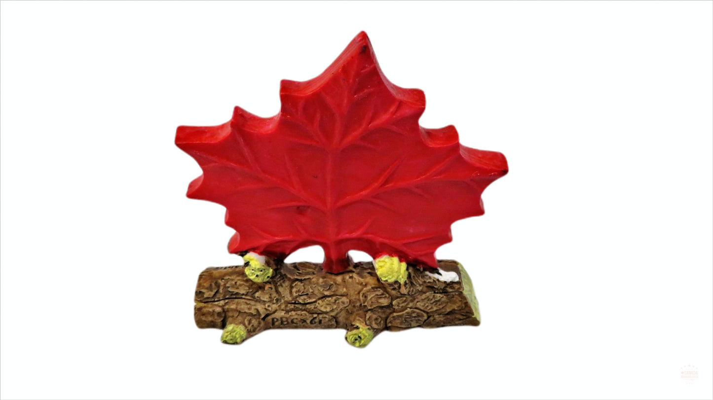 Décoration Vue sur la ville de Montréal Feuille d'érable vintage 3D sur bûche de bois avec drapeau canadien Souvenir Cadeau Céramique 3 pouces Conçu au Canada