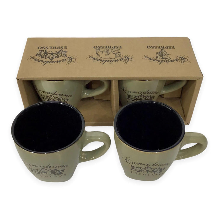 Espresso Mugs Set - Canadiano Maple Leaf Engraved 2 Espresso Cup w/ Box